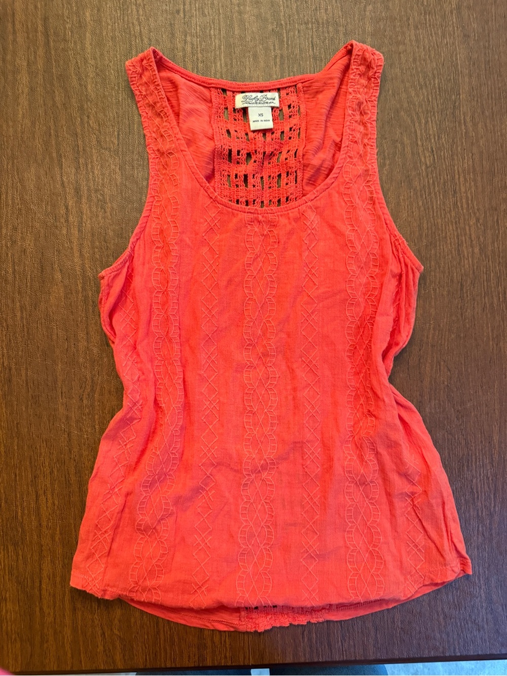 Lucky Brand Coral Orange Crochet-Detail Tank Top